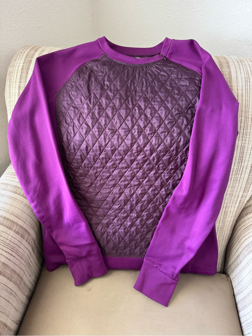 Title nine Purple Quilted-Front Crewneck Sweater